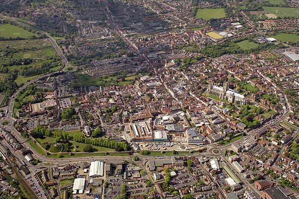 aerial photograph of Canterbury city centre