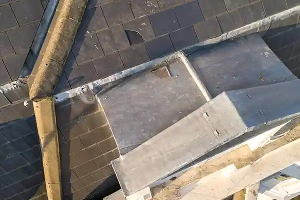 drone photograph of broken roof tile