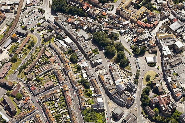 aerial photograph of the Creative Quarter area in Folkestone, Kent