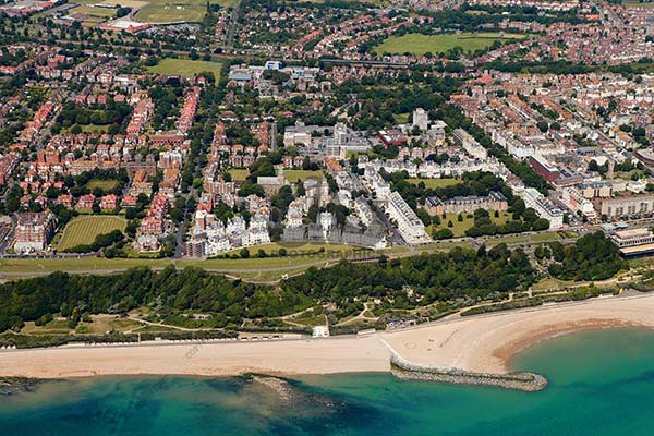 Aerial photo of Folkestone from the English Channel