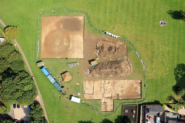 aerial photo of archaeological dig