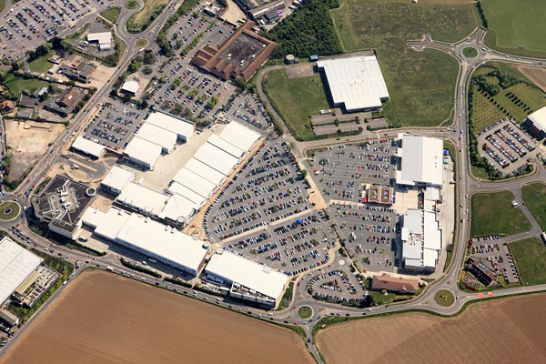 aerial photograph of Westwood Cross shopping centre near Ramsgate, Kent